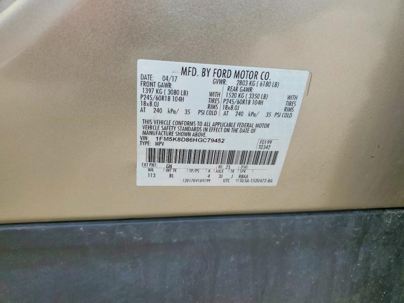 Aukcja sprzedaży 2017 Ford Explorer, vin: 1FM5K8D86HGC79452, numer aukcji: 58385096