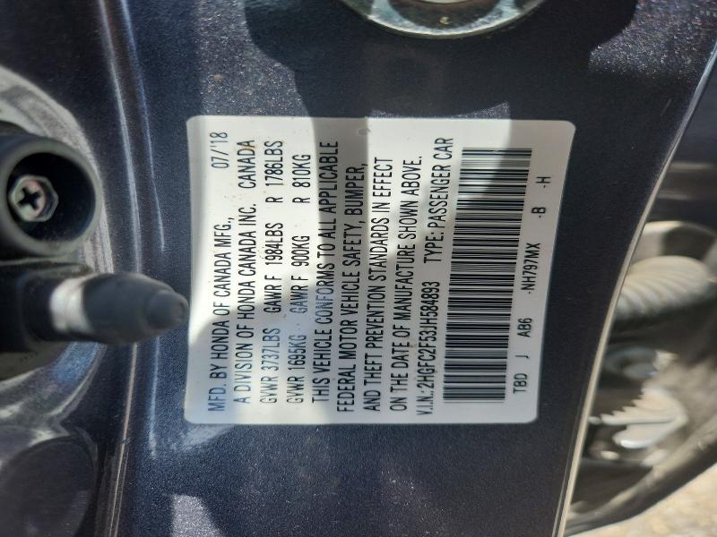 58655946 :رقم المزاد ، 2HGFC2F53JH584893 vin ، 2018 Honda Civic مزاد بيع