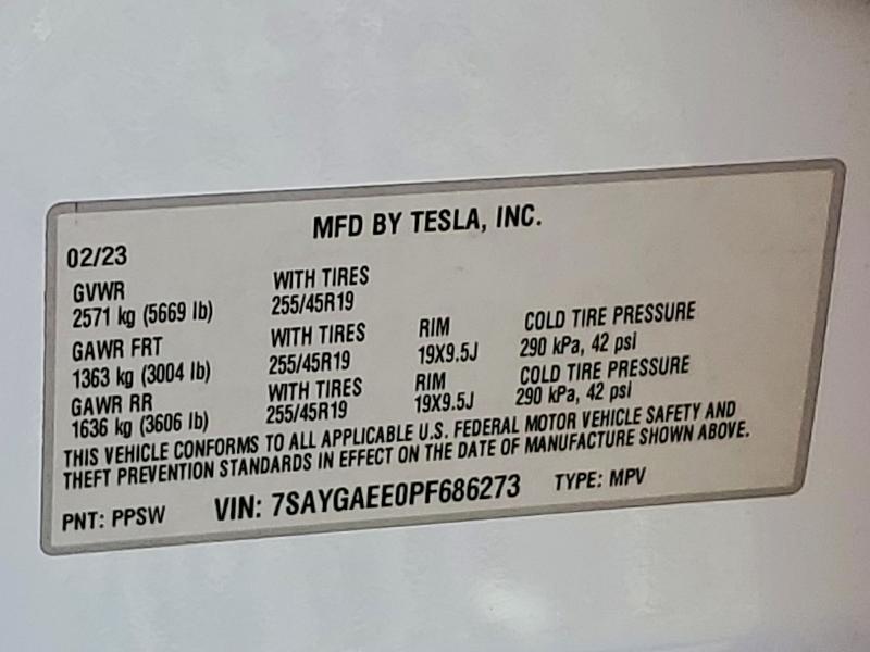Продажа на аукционе авто 2023 Tesla Model Y, vin: 7SAYGAEE0PF686273, номер лота: 56712076
