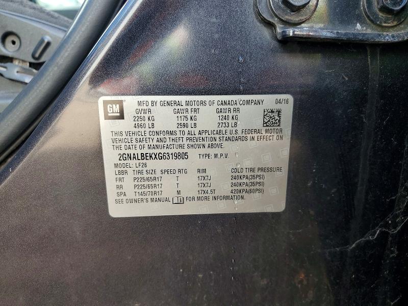 Продаж на аукціоні авто 2016 Chevrolet Equinox, vin: 2GNALBEKXG6319805, номер лоту: 57757616