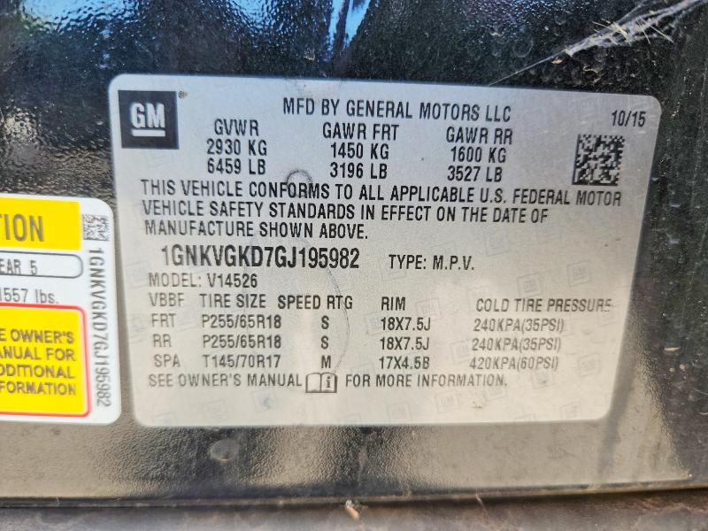 Aukcja sprzedaży 2016 Chevrolet Traverse, vin: 1GNKVGKD7GJ195982, numer aukcji: 57687836