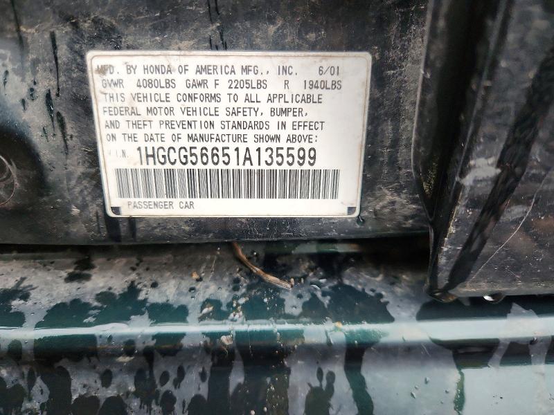 Aukcja sprzedaży 2001 Honda Accord, vin: 1HGCG56651A135599, numer aukcji: 57427496