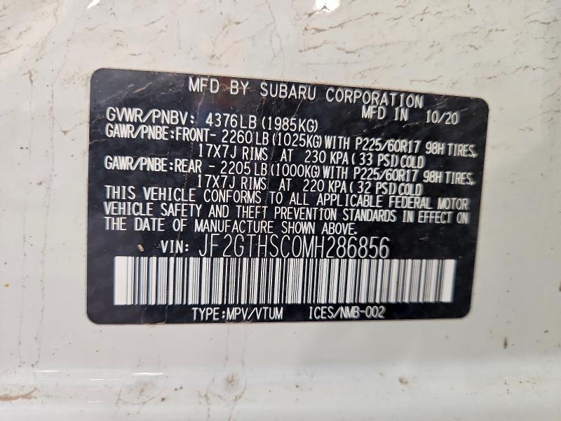 Aukcja sprzedaży 2021 Subaru Crosstrek, vin: JF2GTHSC0MH286856, numer aukcji: 58912476