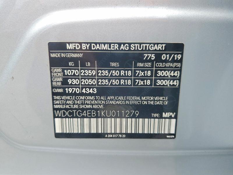 Продажа на аукционе авто 2019 Mercedes-benz Gla, vin: WDCTG4EB1KU011279, номер лота: 58076996