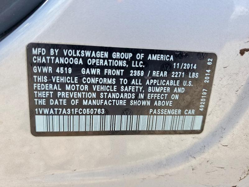Aukcja sprzedaży 2015 Volkswagen Passat, vin: 1VWAT7A31FC050763, numer aukcji: 56705866