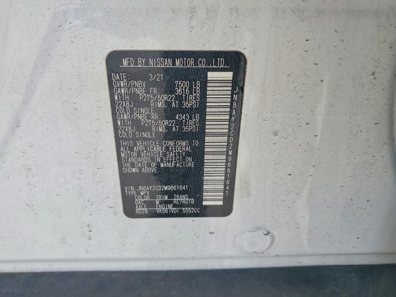 Продажа на аукционе авто 2021 Nissan Armada, vin: JN8AY2CD2M9661641, номер лота: 58430966