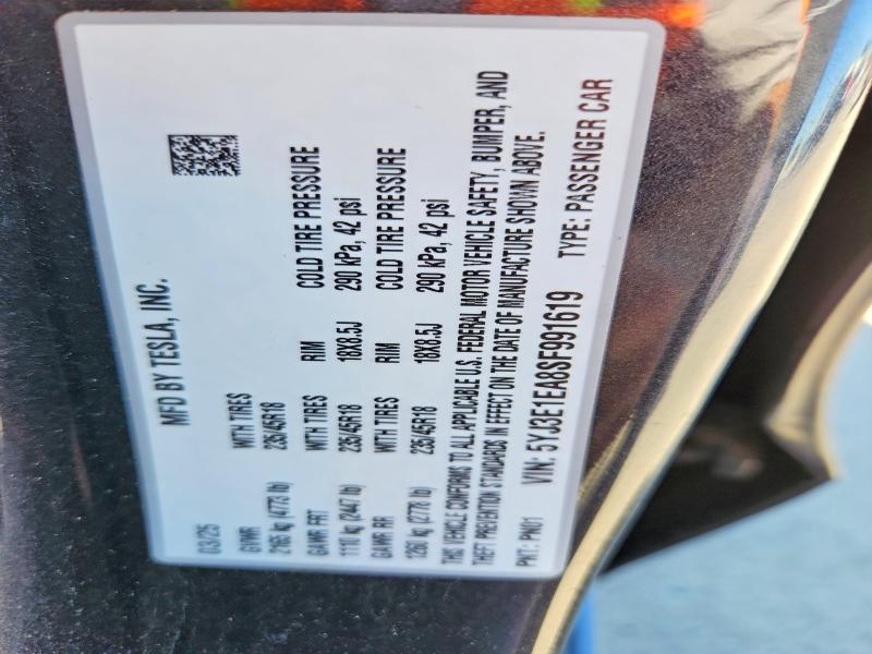 Aukcja sprzedaży 2025 Tesla Model 3, vin: 5YJ3E1EA8SF991619, numer aukcji: 57347326