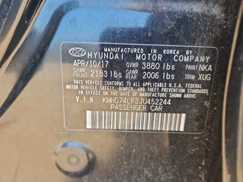 Продажа на аукционе авто 2018 Hyundai Elantra, vin: KMHD74LF3JU452244, номер лота: 59533556