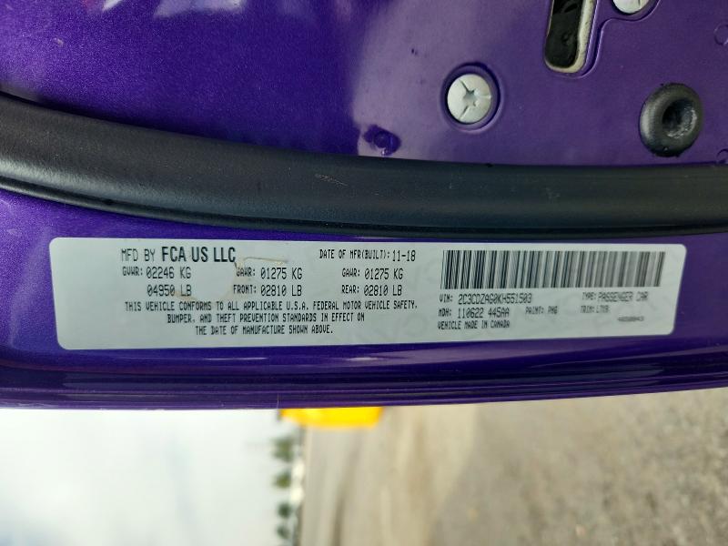 55637696 :رقم المزاد ، 2C3CDZAG0KH551503 vin ، 2019 Dodge Challenger مزاد بيع