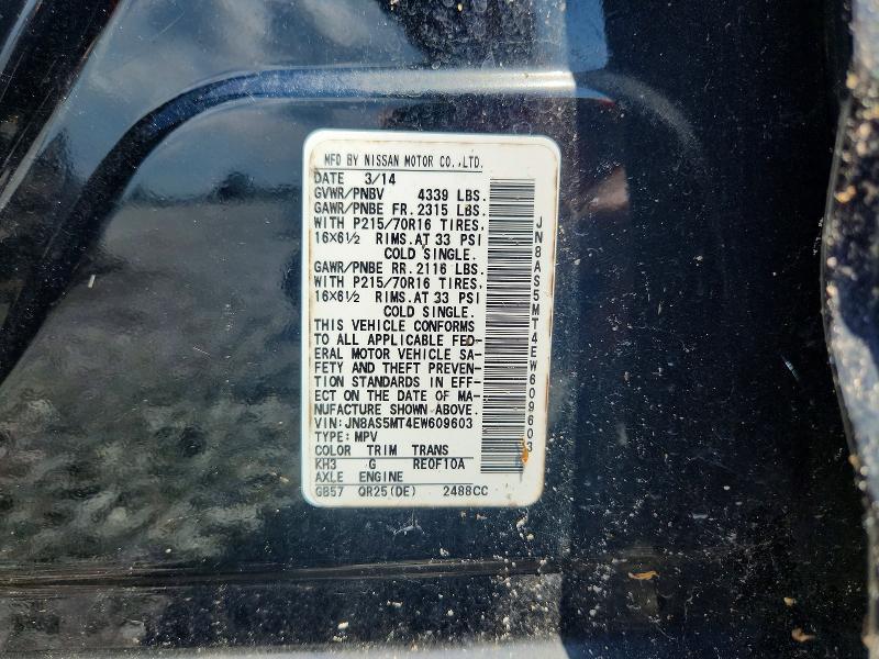 57026446 :رقم المزاد ، JN8AS5MT4EW609603 vin ، 2014 Nissan Rogue Select مزاد بيع