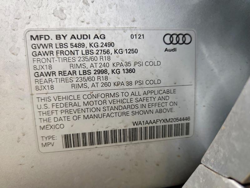 Aukcja sprzedaży 2021 Audi Q5, vin: WA1AAAFYXM2054446, numer aukcji: 57143866