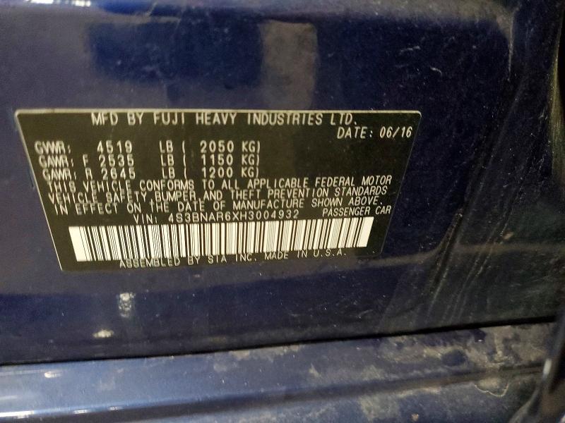 2017 Subaru Legacy მანქანა იყიდება აუქციონზე, vin: 4S3BNAR6XH3004932, აუქციონის ნომერი: 57662696