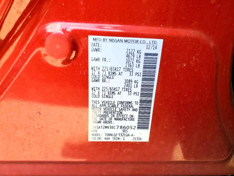 58250786 :رقم المزاد ، 5N1AT2MV3EC786052 vin ، 2014 Nissan Rogue مزاد بيع
