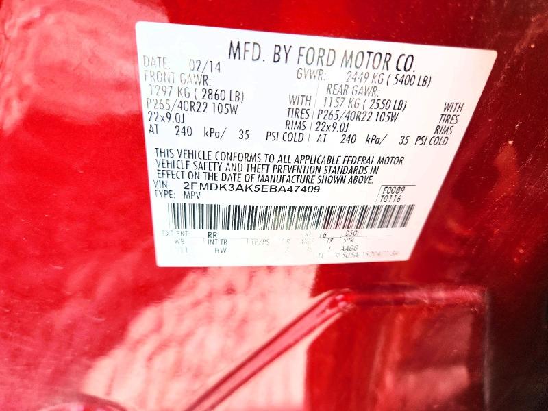Продажа на аукционе авто 2014 Ford Edge, vin: 2FMDK3AK5EBA47409, номер лота: 59271276