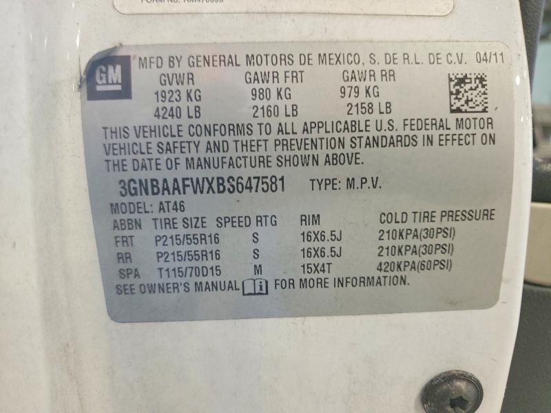 Продажа на аукционе авто 2011 Chevrolet Hhr, vin: 3GNBAAFWXBS647581, номер лота: 58546196