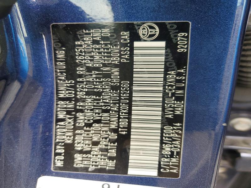2015 Toyota Camry Hybrid მანქანა იყიდება აუქციონზე, vin: 4T1BD1FK0FU162560, აუქციონის ნომერი: 57462856