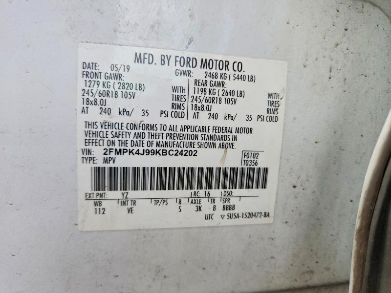 Продаж на аукціоні авто 2019 Ford Edge, vin: 2FMPK4J99KBC24202, номер лоту: 57746266