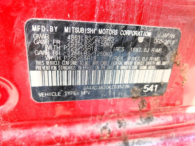 Продаж на аукціоні авто 2019 Mitsubishi Outlander, vin: JA4AD3A30KZ035276, номер лоту: 58497736