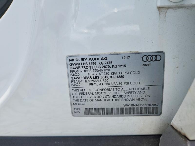 58828916 :رقم المزاد ، WA1BNAFY7J2107057 vin ، 2018 Audi Q5 مزاد بيع