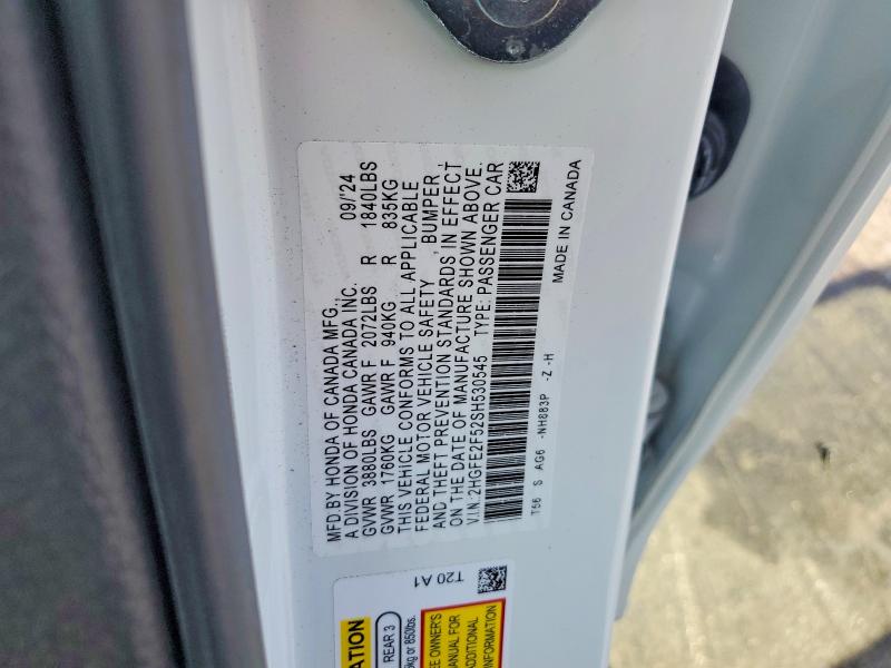Aukcja sprzedaży 2025 Honda Civic, vin: 2HGFE2F52SH530545, numer aukcji: 57637526
