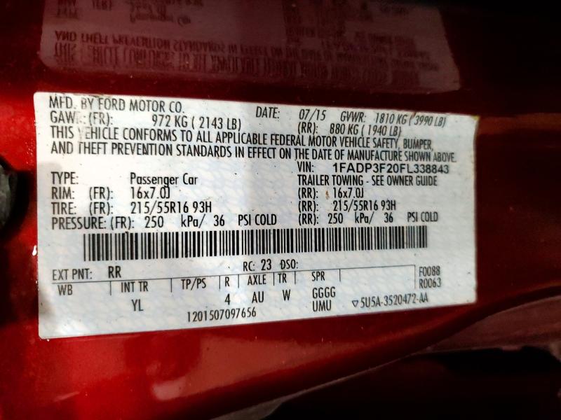 56369056 :رقم المزاد ، 1FADP3F20FL338843 vin ، 2015 Ford Focus مزاد بيع