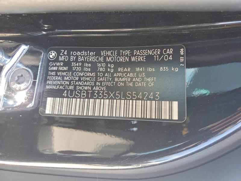 55534076 :رقم المزاد ، 4USBT335X5LS54243 vin ، 2005 Bmw Z4 مزاد بيع