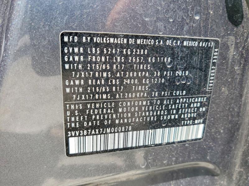 2018 Volkswagen Tiguan მანქანა იყიდება აუქციონზე, vin: 3VV3B7AX7JM000878, აუქციონის ნომერი: 59543886