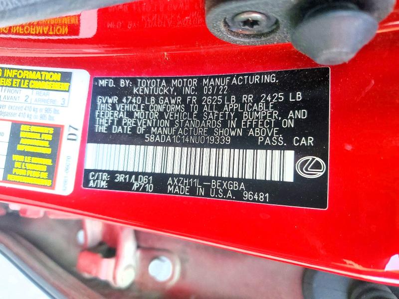 Продажа на аукционе авто 2022 Lexus Es 300h, vin: 58ADA1C14NU019339, номер лота: 56874246