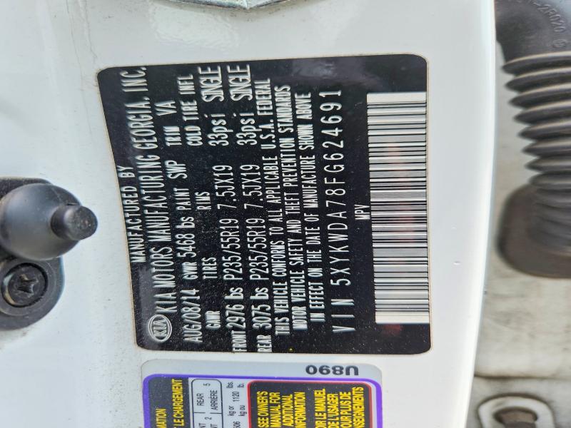 56857366 :رقم المزاد ، 5XYKWDA78FG624691 vin ، 2015 Kia Sorento مزاد بيع