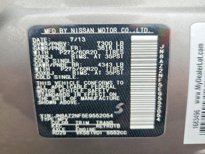 Aukcja sprzedaży 2014 Infiniti Qx80, vin: JN8AZ2NF5E9552054, numer aukcji: 57545456