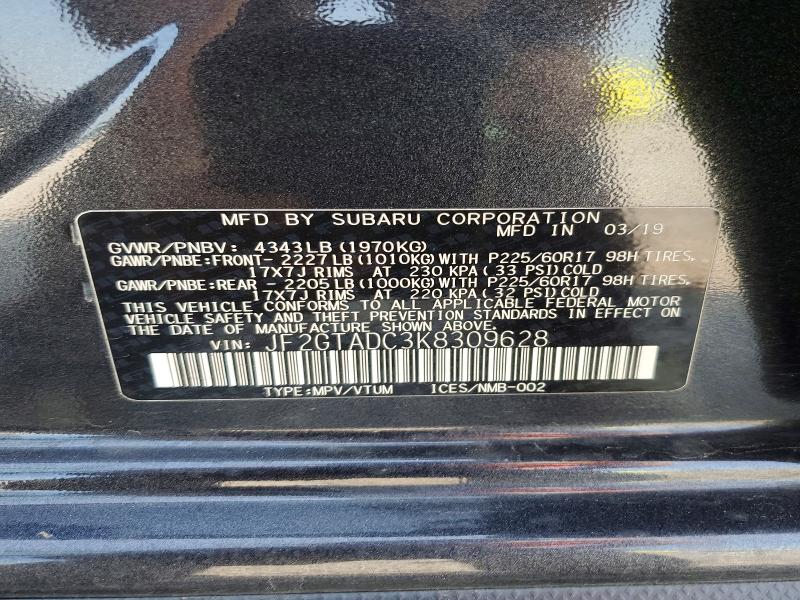 Aukcja sprzedaży 2019 Subaru Crosstrek, vin: JF2GTADC3K8309628, numer aukcji: 58982626