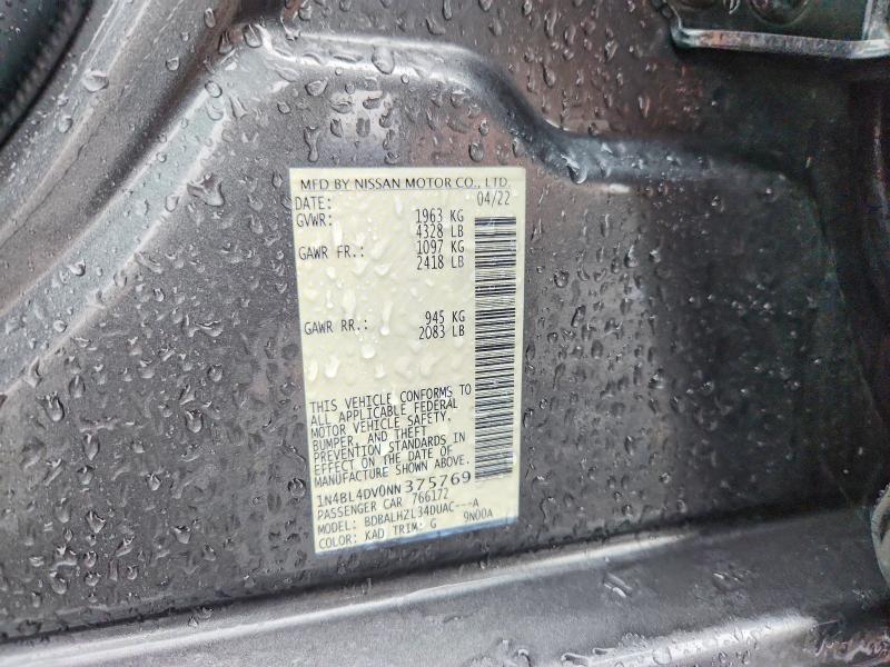 Продаж на аукціоні авто 2022 Nissan Altima, vin: 1N4BL4DV0NN375769, номер лоту: 57751736
