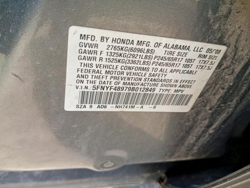 Продаж на аукціоні авто 2009 Honda Pilot, vin: 5FNYF48979B012849, номер лоту: 57218276