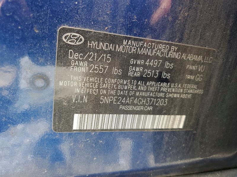 2016 Hyundai Sonata მანქანა იყიდება აუქციონზე, vin: 5NPE24AF4GH371203, აუქციონის ნომერი: 56663056