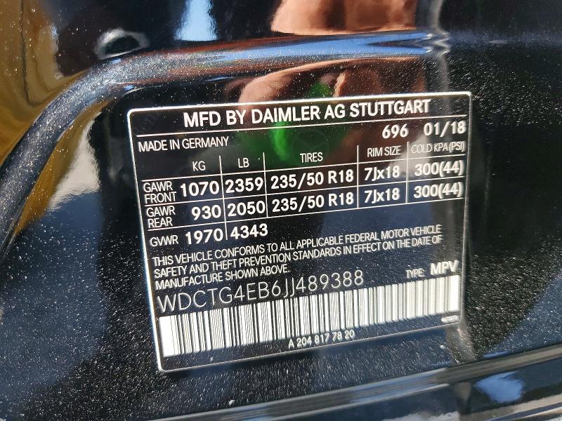 2018 Mercedes-benz Gla მანქანა იყიდება აუქციონზე, vin: WDCTG4EB6JJ489388, აუქციონის ნომერი: 58934276