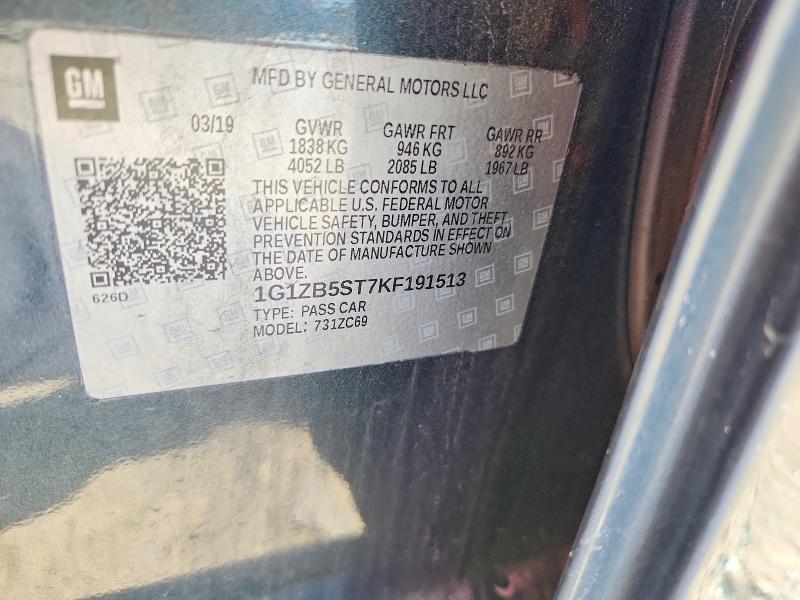 2019 Chevrolet Malibu მანქანა იყიდება აუქციონზე, vin: 1G1ZB5ST7KF191513, აუქციონის ნომერი: 57818766