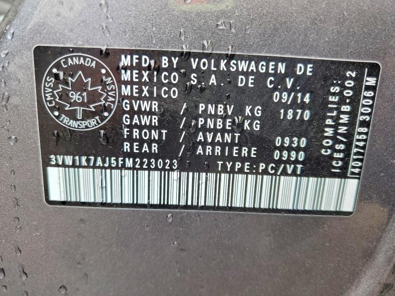 2015 Volkswagen Jetta მანქანა იყიდება აუქციონზე, vin: 3VW1K7AJ5FM223023, აუქციონის ნომერი: 57551736