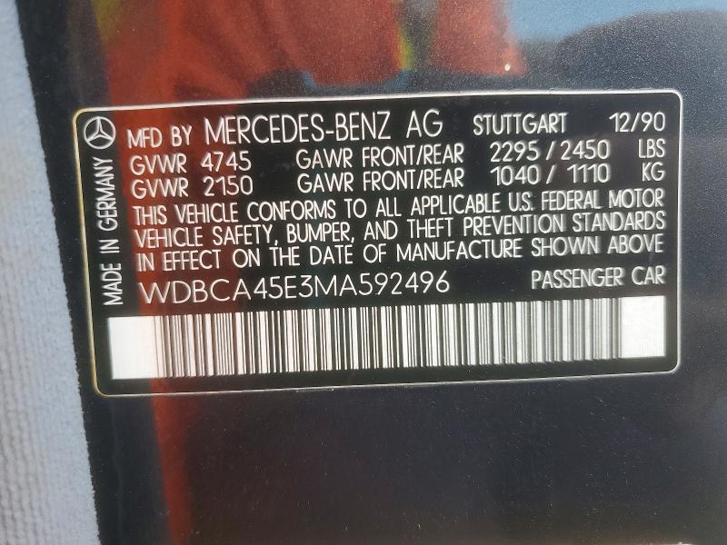 Продажа на аукционе авто 1991 Mercedes-benz 560, vin: WDBCA45E3MA592496, номер лота: 57910306