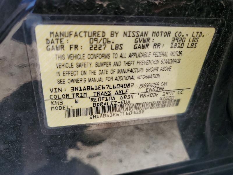 Aukcja sprzedaży 2007 Nissan Sentra, vin: 3N1AB61E67L604082, numer aukcji: 58949596