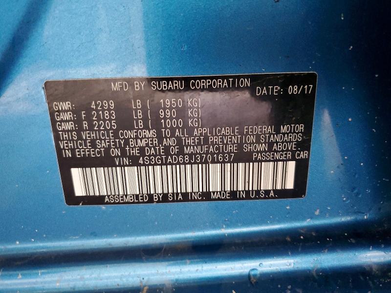Aukcja sprzedaży 2018 Subaru Impreza, vin: 4S3GTAD68J3701637, numer aukcji: 58056376