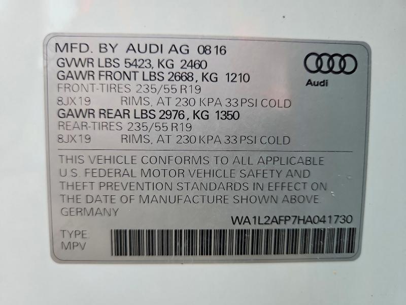 Продажа на аукционе авто 2017 Audi Q5, vin: WA1L2AFP7HA041730, номер лота: 58077946