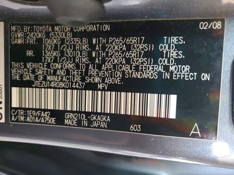 Aukcja sprzedaży 2008 Toyota 4runner, vin: JTEZU14R08K014437, numer aukcji: 58922356