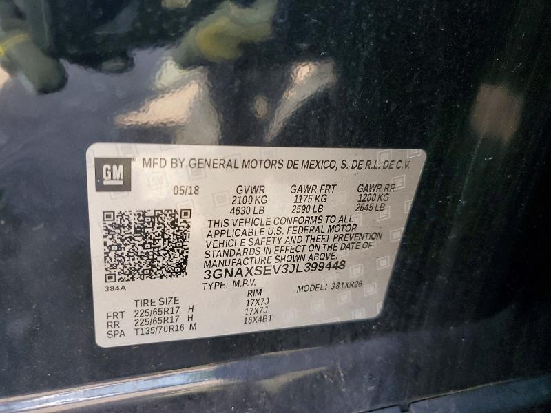 2018 Chevrolet Equinox მანქანა იყიდება აუქციონზე, vin: 3GNAXSEV3JL399448, აუქციონის ნომერი: 85460615