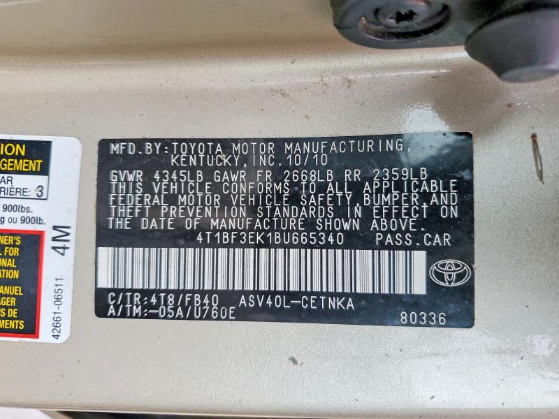 58514506 :رقم المزاد ، 4T1BF3EK1BU665340 vin ، 2011 Toyota Camry مزاد بيع
