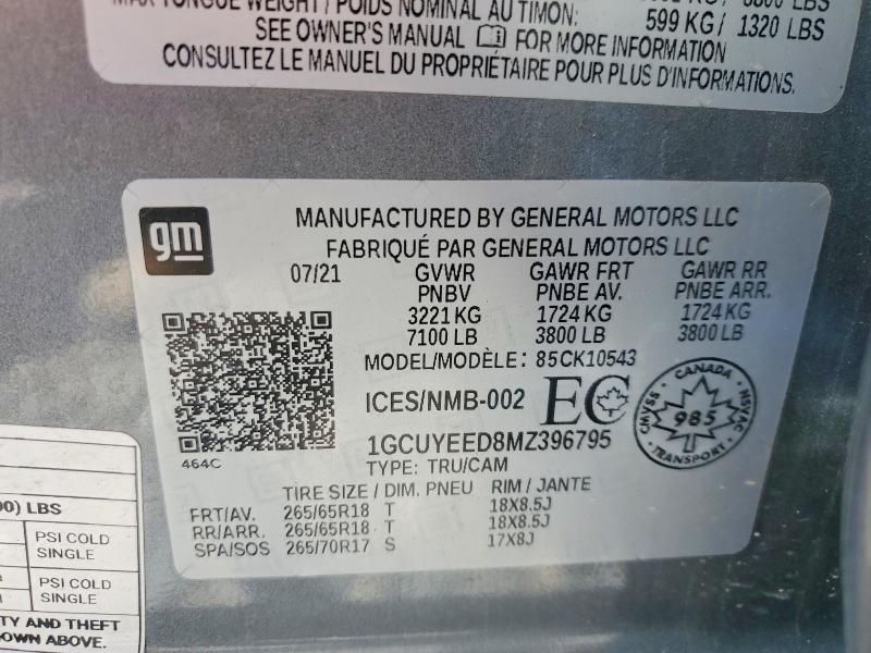 57699826 :رقم المزاد ، 1GCUYEED8MZ396795 vin ، 2021 Chevrolet Silverado مزاد بيع