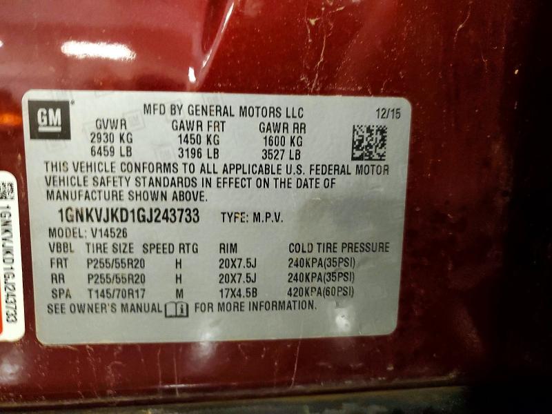 Aukcja sprzedaży 2016 Chevrolet Traverse, vin: 1GNKVJKD1GJ243733, numer aukcji: 57483396