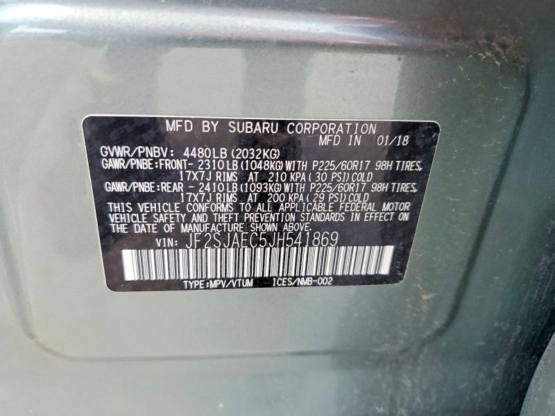 55935456 :رقم المزاد ، JF2SJAEC5JH541869 vin ، 2018 Subaru Forester مزاد بيع