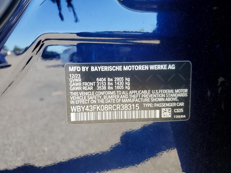 2024 Bmw I5 მანქანა იყიდება აუქციონზე, vin: WBY43FK08RCR38315, აუქციონის ნომერი: 55300996
