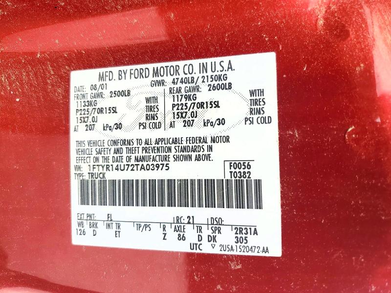 Продаж на аукціоні авто 2002 Ford Ranger, vin: 1FTYR14U72TA03975, номер лоту: 58434826
