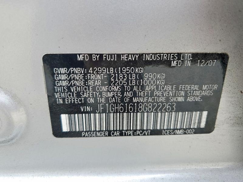 Aukcja sprzedaży 2008 Subaru Impreza, vin: JF1GH61618G822263, numer aukcji: 58979806